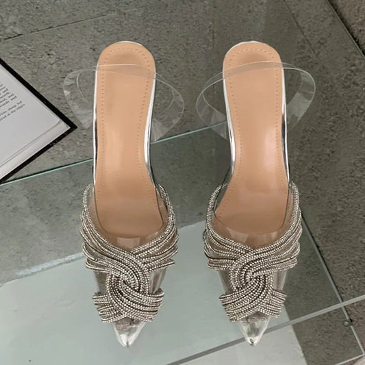 Crystal Clear Pointed Toe High Heel Slingback Sandals