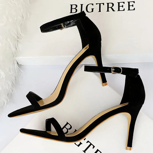 Suede Summer Sandals with Sexy High Heels - Peep Toe Stilettos