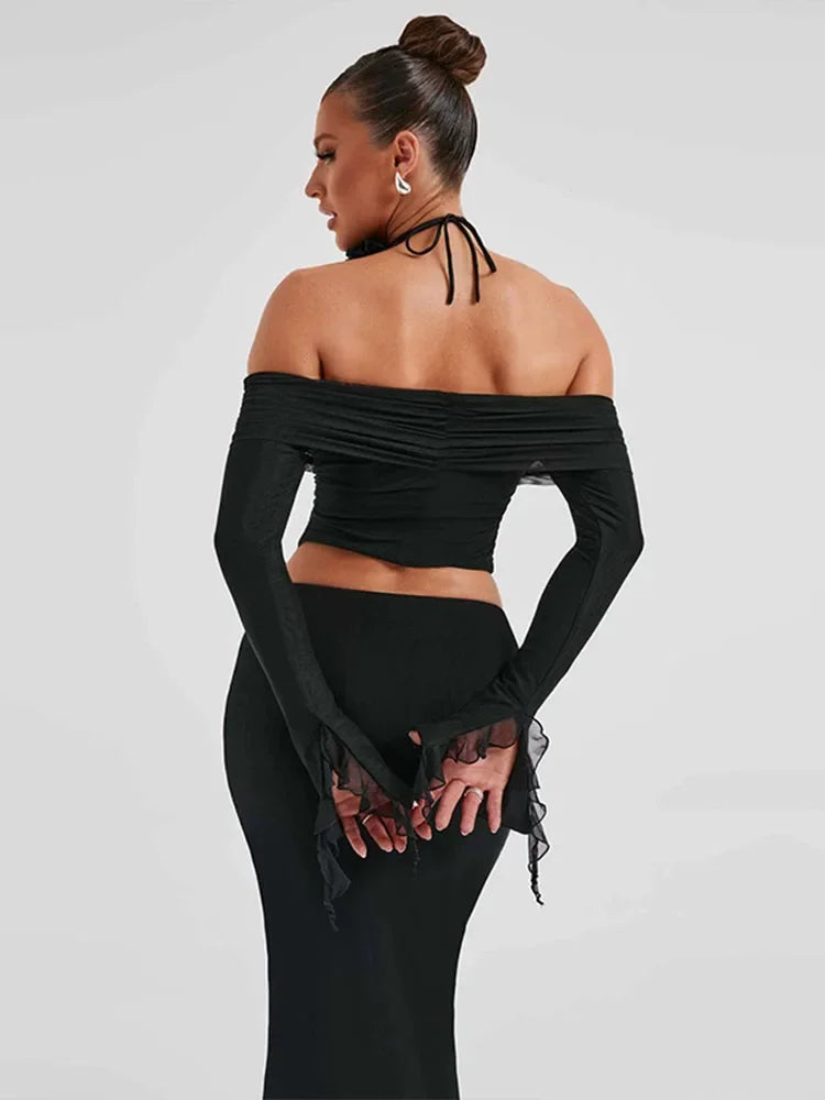 Backless Lace Up Skirt Two Piece Set