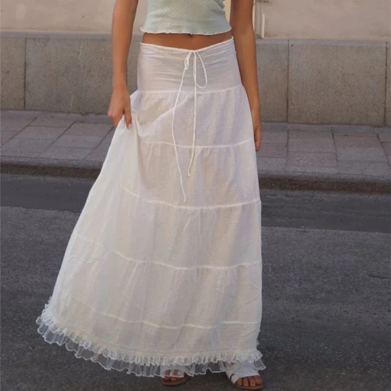 Lace Off Shoulder Long Skirt Two Piece Set