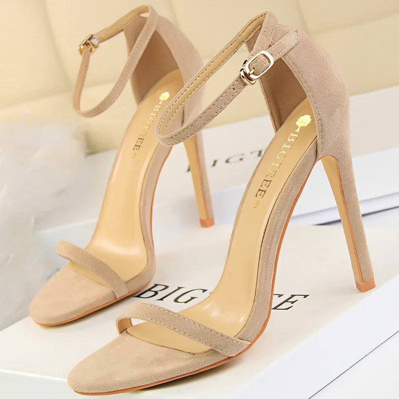 Suede Women Sandals with Stiletto Heels - 11cm and 8cm High Heels