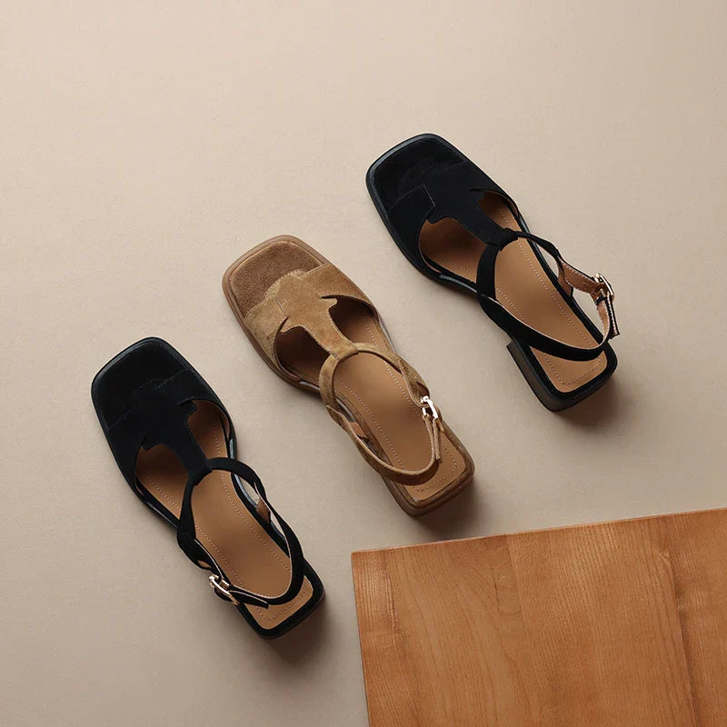 | Suede T-Strap Sandals