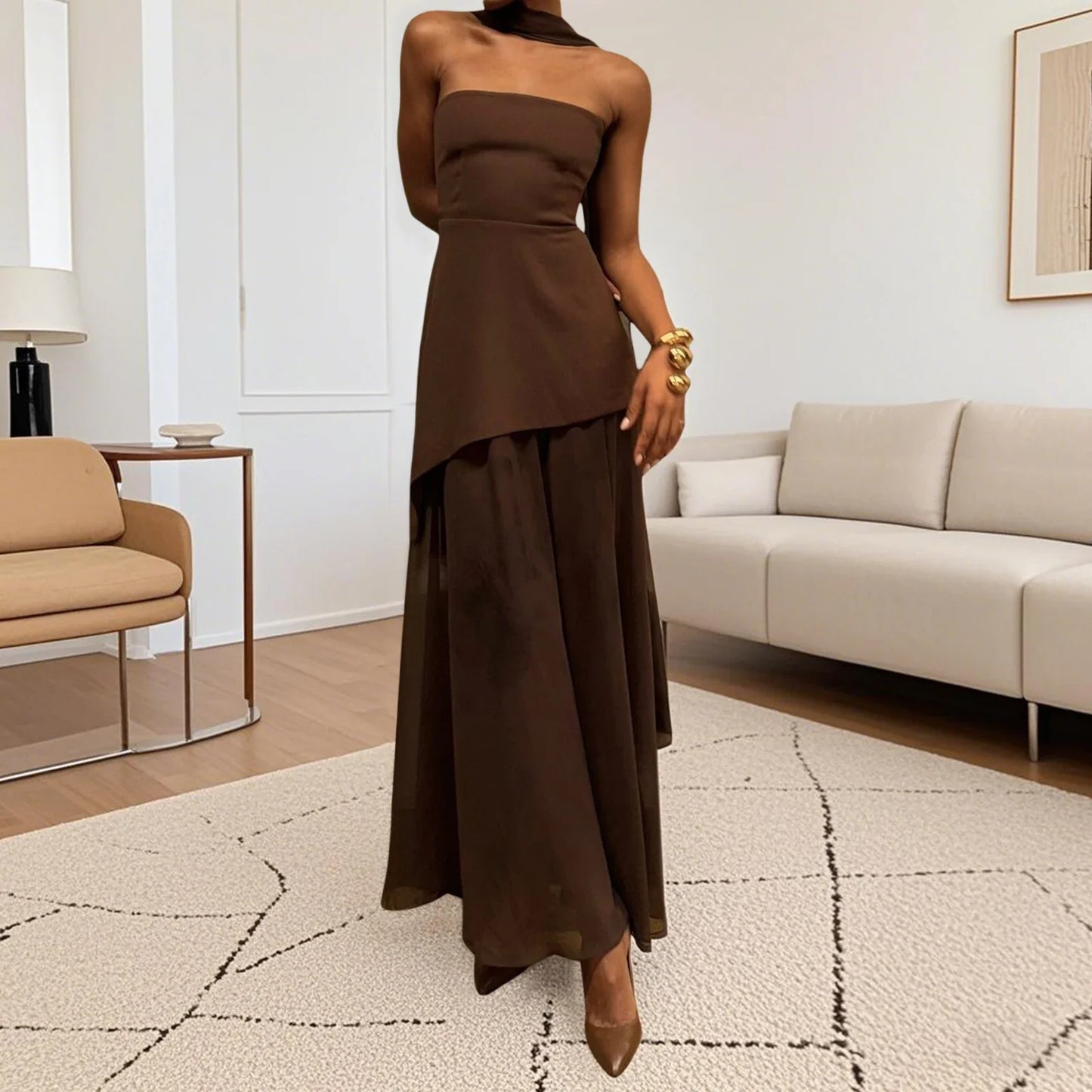 Backless Split Knit Sheer Maxi Dress