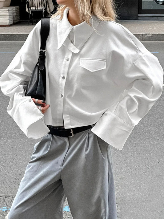 White Shirts For Women Autumn New Single Breasted Long Sleeve Loose Blouse Streetwear Fashion Casual Lapel Collar Blouses