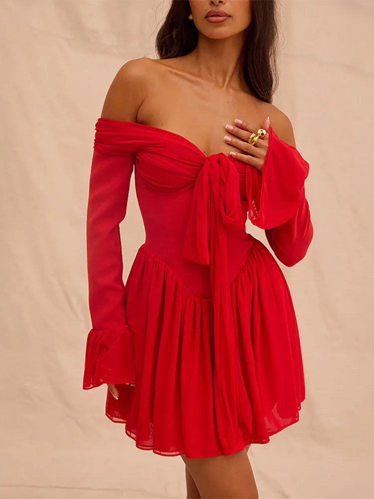 One Shoulder Lace-Up Mini Dress