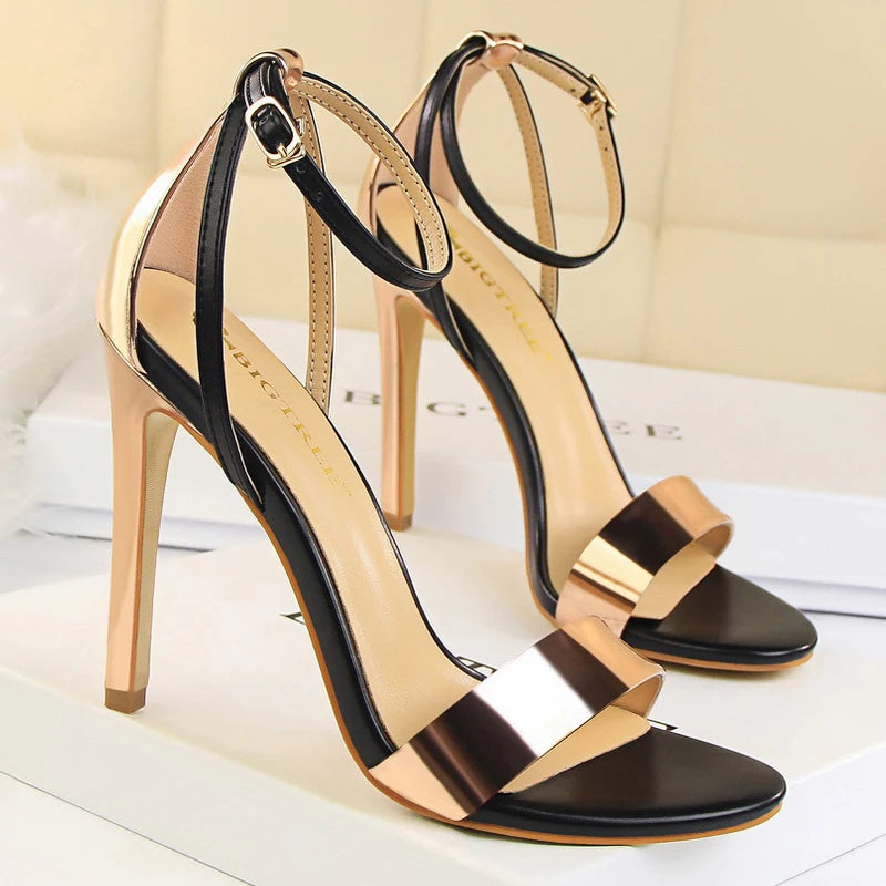 Pu Leather Women Pumps with 11 Cm Super High Heels and Belt Buckle