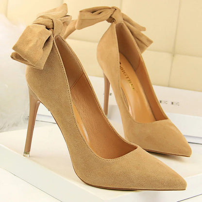 Bowknot Design Suede High Heels Stilettos for Women, Sexy Party Shoes