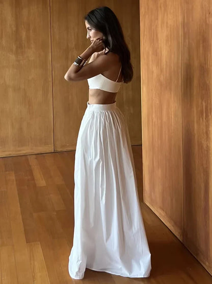 Striped Hollow Knitted Skirt Two Piece Set