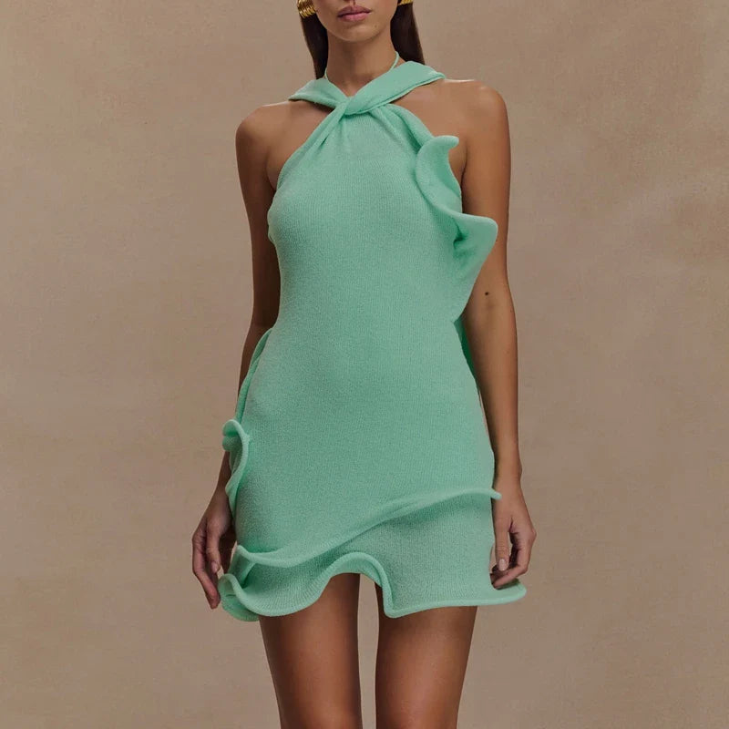 Lace Halter Neck Sleeveles Bodycon Dress