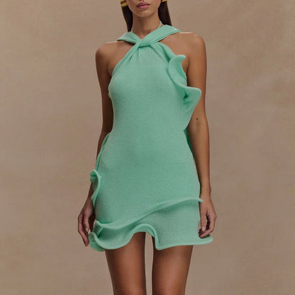 Lace Halter Neck Sleeveles Bodycon Dress