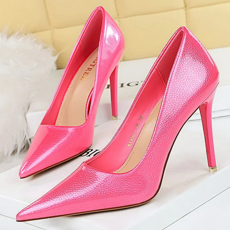 Crystal Patent Leather Women Pumps High Heels Fashion Banquet Shoes Stilettos