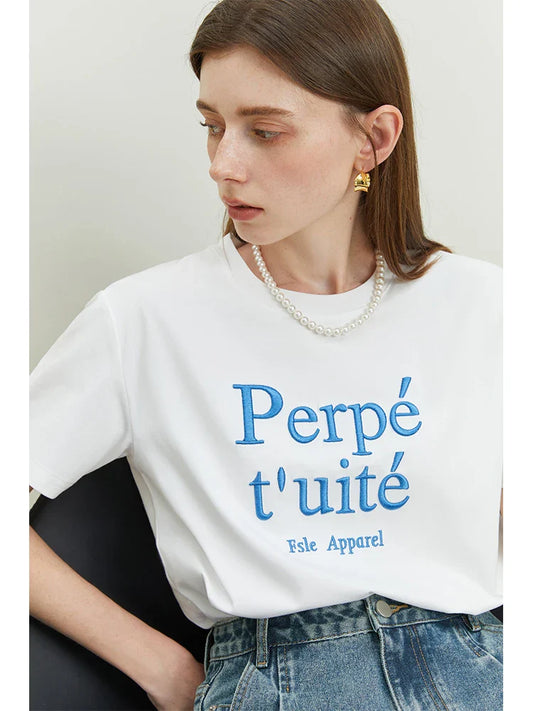 Cool Letter Embroidery Loose T-shirt