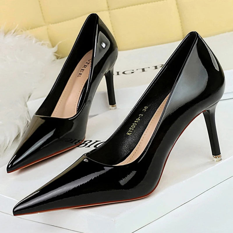 Crystal Patent Leather Women Pumps High Heels Fashion Banquet Shoes Stilettos