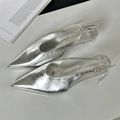 Pointed Toe Buckle Strap Pumps with Thin Low Heels for Women