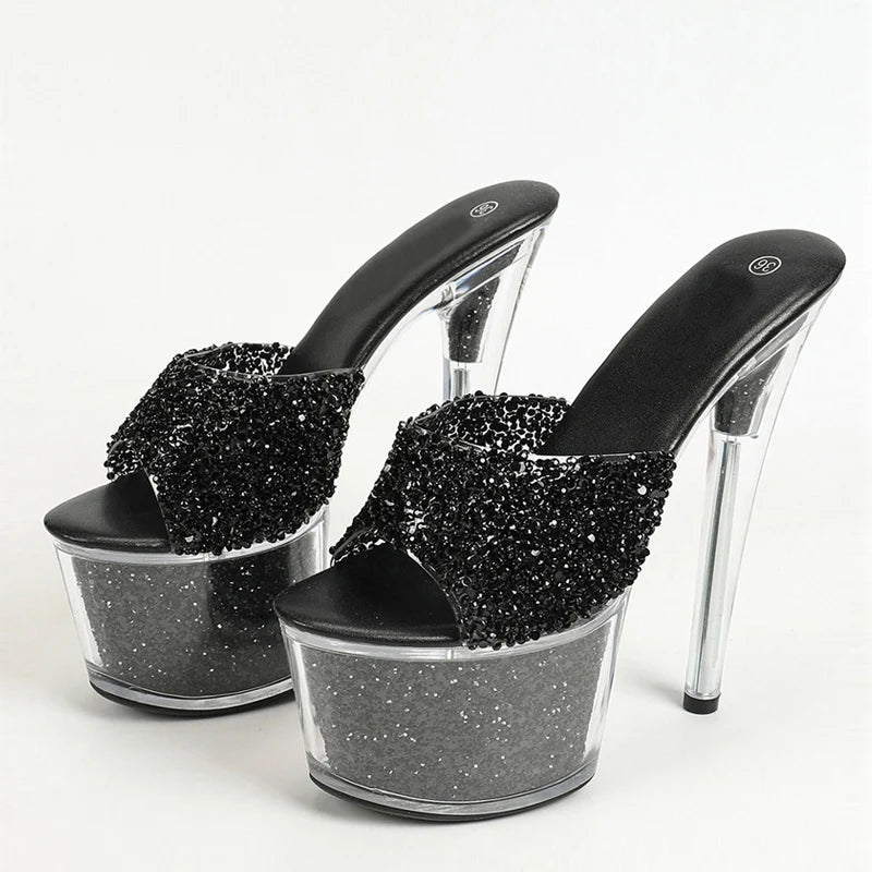 20CM Platform Slippers Fashion Sequined Transparent Sandals for Women