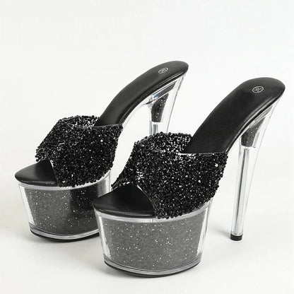 20CM Platform Slippers Fashion Sequined Transparent Sandals for Women