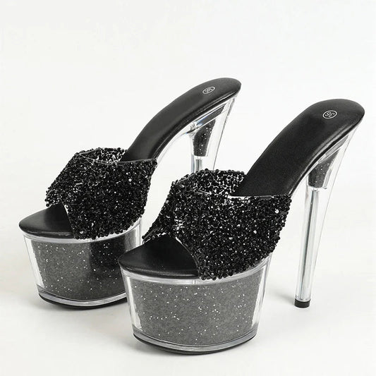 20CM Platform Slippers Fashion Sequined Transparent Sandals for Women