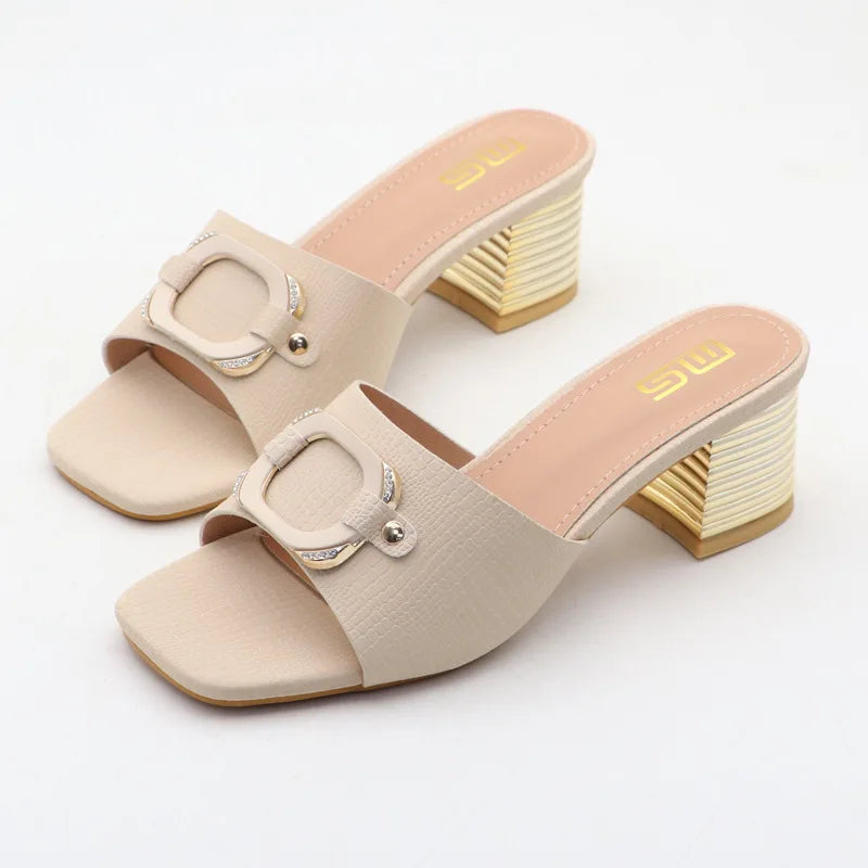 Women's high-heeled summer sandals with square buckle in new plus size