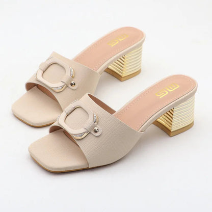 Women's high-heeled summer sandals with square buckle in new plus size
