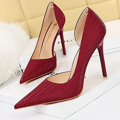 Weave Design Kitten Heels Women Shoes Pointed Stiletto Pumps
