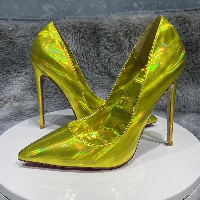 Gold Sparkle Shiny Pointy Toe High Heel Shoes for Women