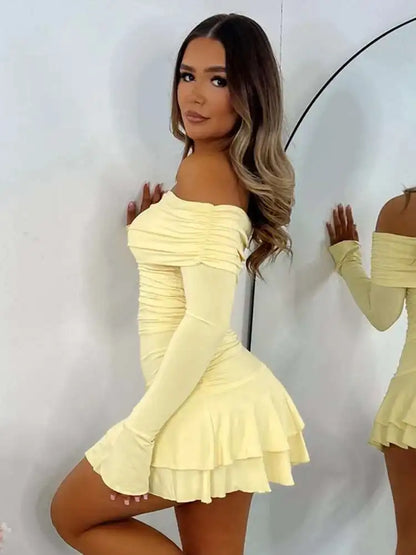 Ruffles Off Shoulder Bodycon Mini Dress