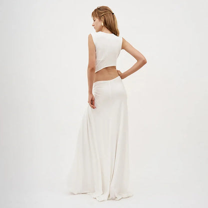 Deep V Cut Out Slit Asymmetrical Long Dress