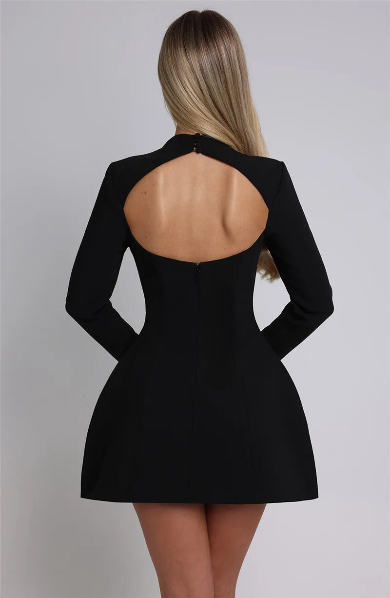 | White High Neck Long Sleeve Mini Dress