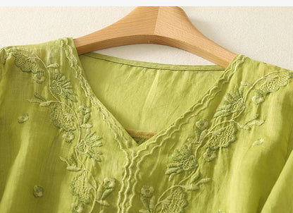 | V-Neck Cotton Blouse