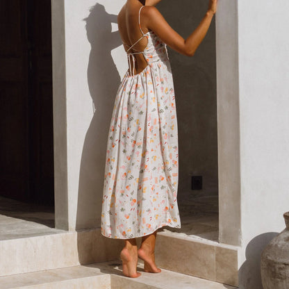 Smocked Floral Tie-back Cami Vacation Dress
