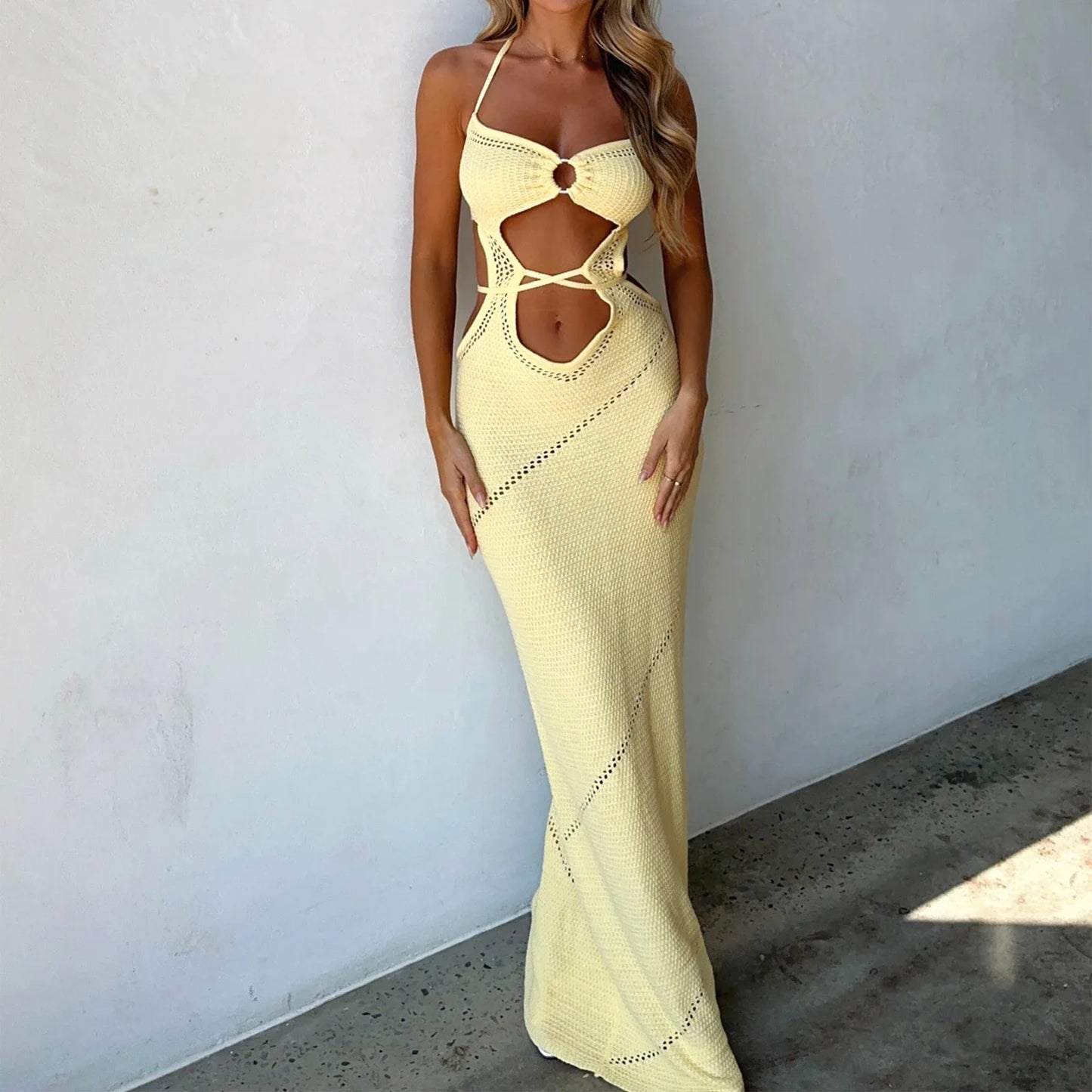 Knit Cutout Halter Slim Bodycon Dress