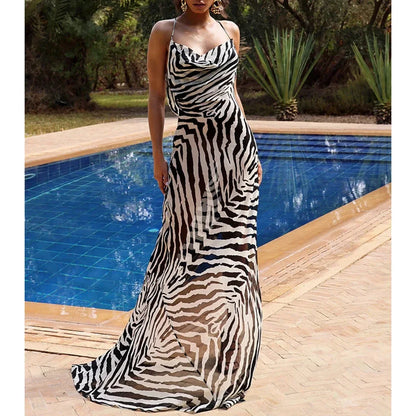 High Split Leopard See-through Vacation Dress