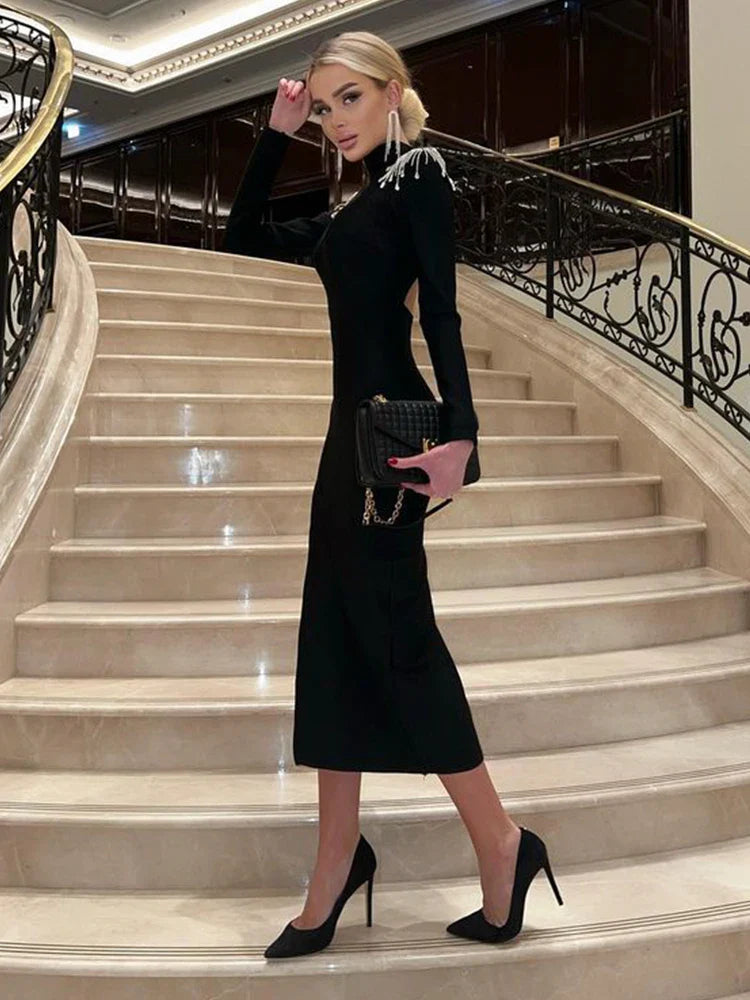 Hollow Backless Turtleneck Party Dress