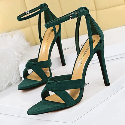 11cm High Heeled Suede Stilettos Sandals for Ladies Summer