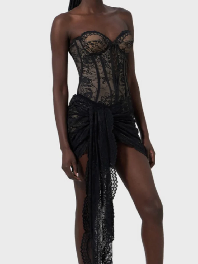 Lace-Up Corset Strapless Mini Dress