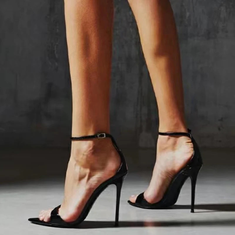 Golden Patent Leather Stiletto Sandals for Women