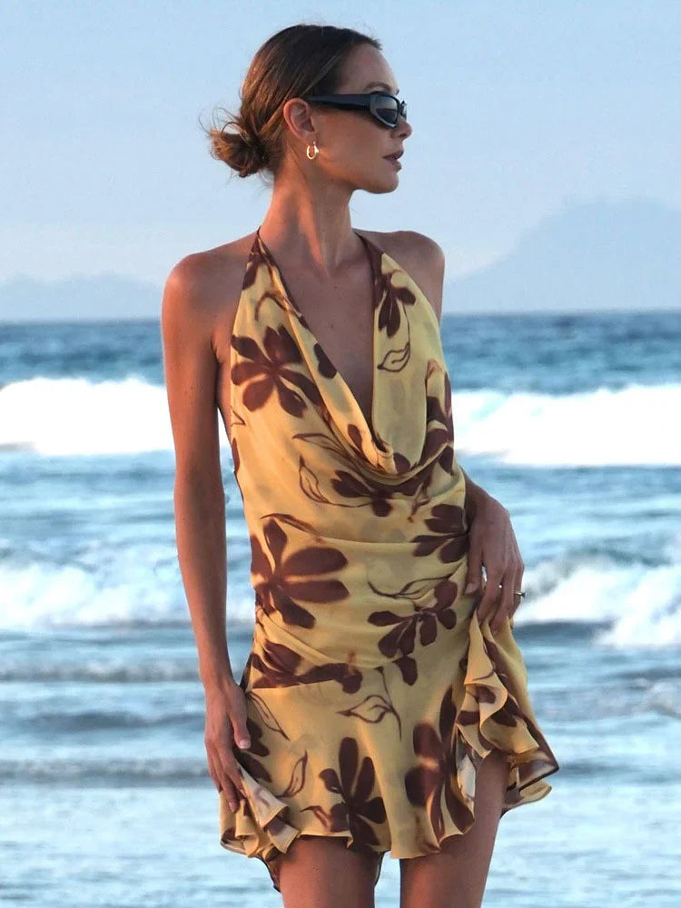 Slant Shoulder Mesh Floral Dress