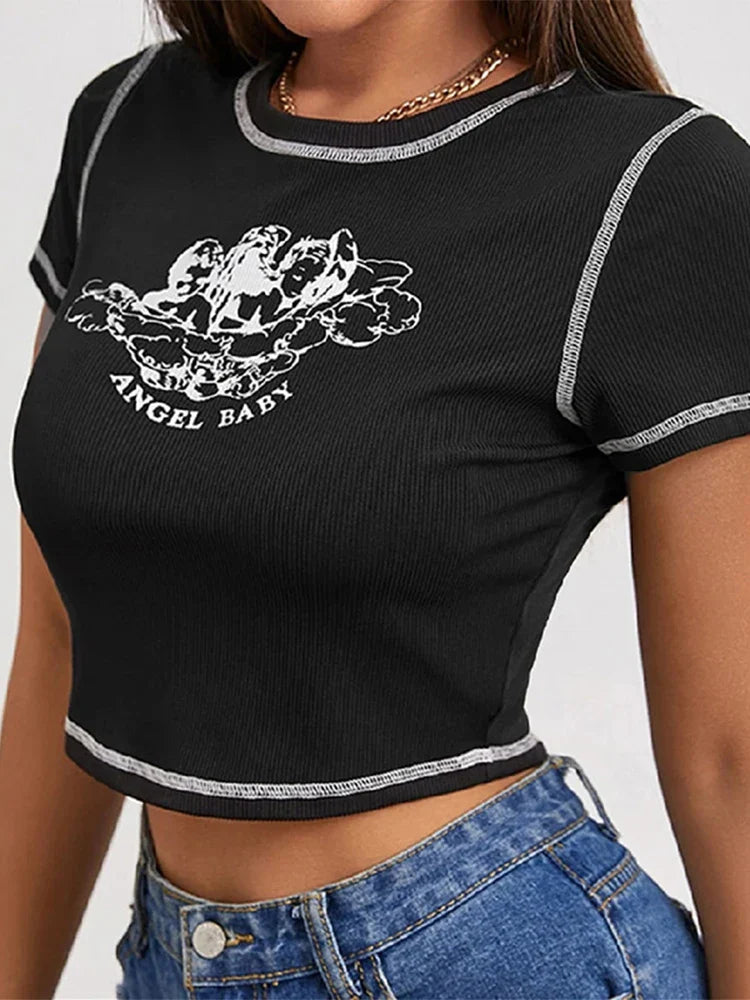 Angel Letter Contrast Stitch T-shirt