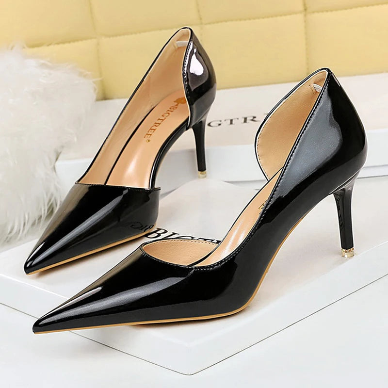 Sexy Pu Leather Kitten Heels Party Shoes for Women