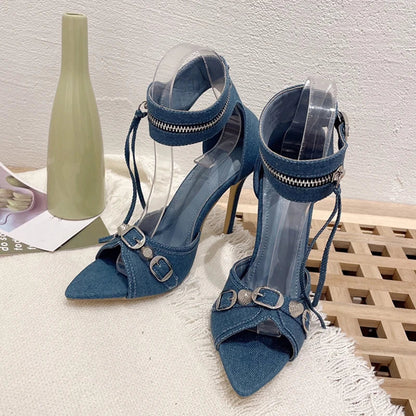 Zip Tassel Ankle Strap Sandals for Women