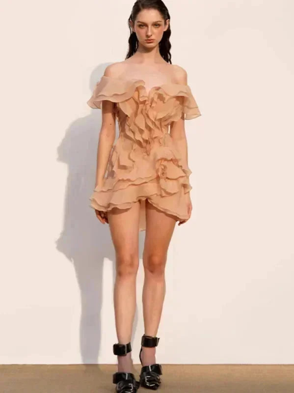 Ruffle Layered Boat Neck Mini Dress
