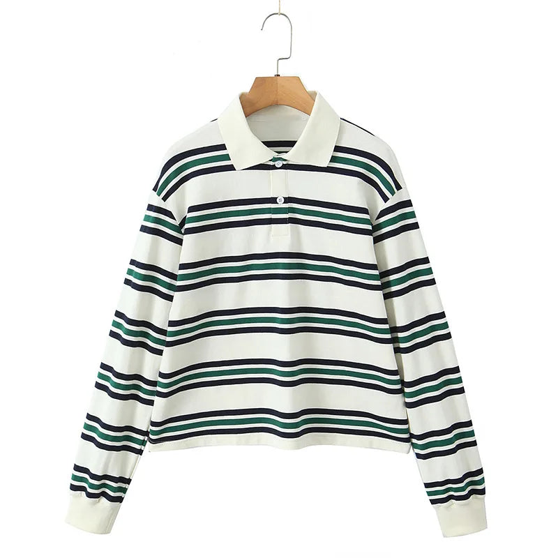 Fashion Stripe Women's T-shirt Casual Short Sleeve Female All Match Polo Shirts Summer New Ladies Loose Tops High Street