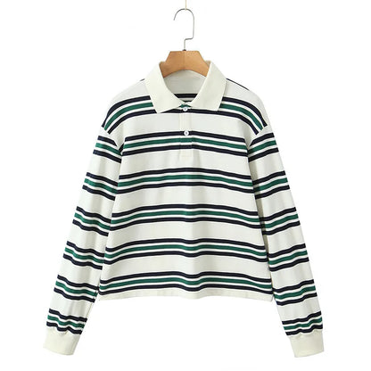 Fashion Stripe Women's T-shirt Casual Short Sleeve Female All Match Polo Shirts Summer New Ladies Loose Tops High Street