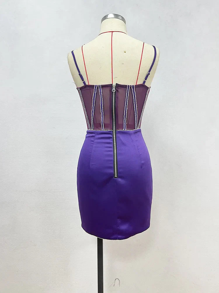 Purple Spaghetti Strap Short Dress Party Gown
