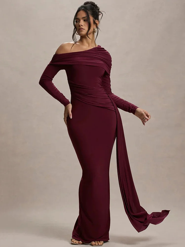 Skew Collar Draped Sleeve Bodycon Dress