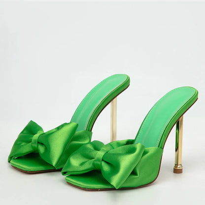 Orange Silk Butterfly-knot High Heels Women Slippers