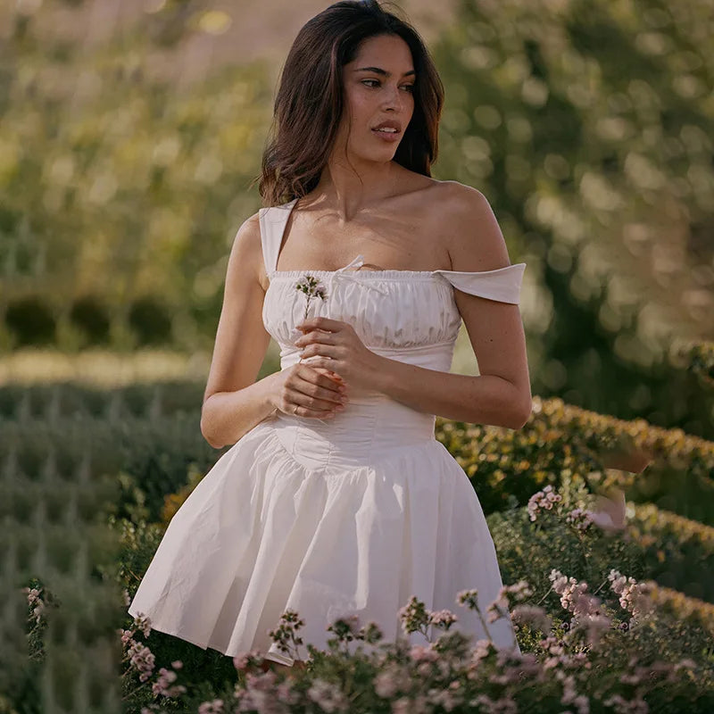 Square Collar Slim Suspender White Prom Dress