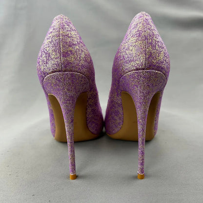 Purple Glitter Pointy Toe High Heel Shoes for Women