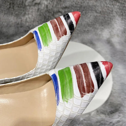 White Crocodile Effect Pointy Toe High Heel Party Shoes for Women