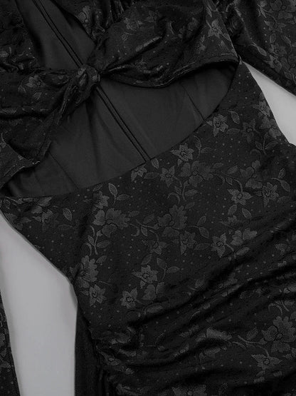 Gloves Long Sleeves Lace Floral Dress